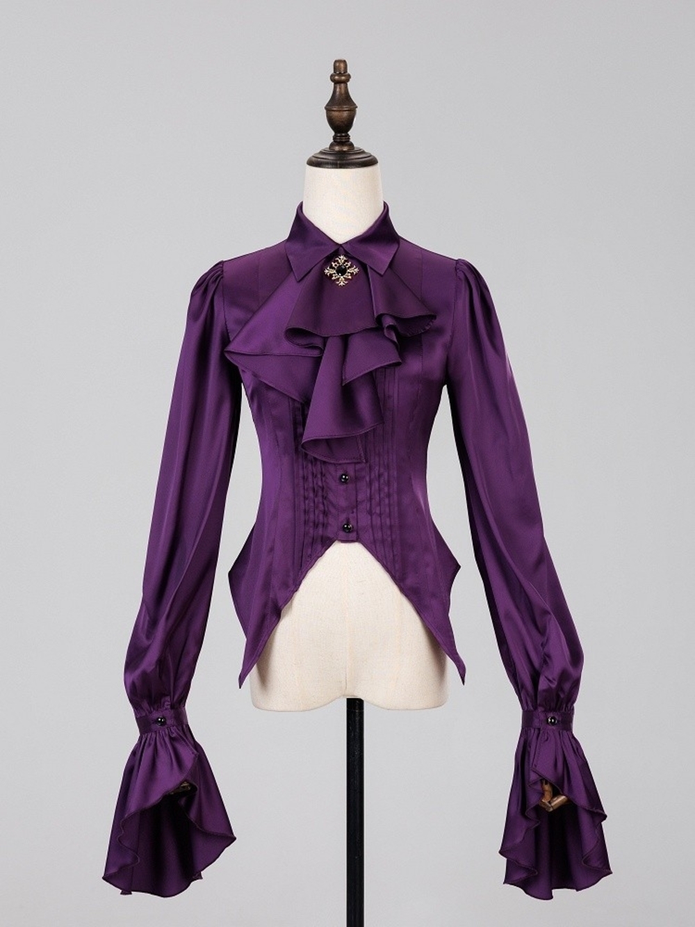 Purple Satin Ruffle Cuff Women's Blouse Vampire Renaissance Victorian Whimsigoth
